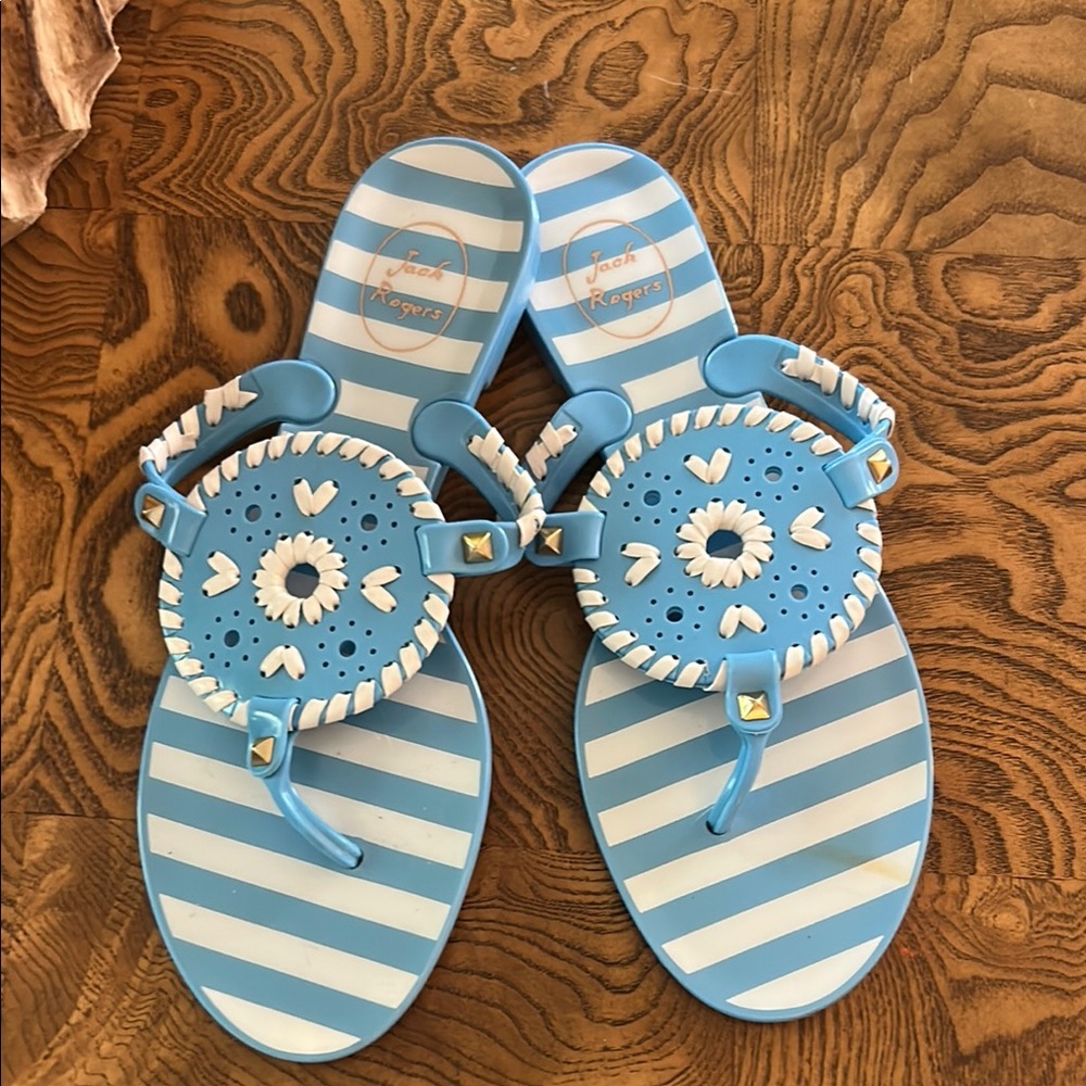 Jack Rogers Blue and White Striped Sandals